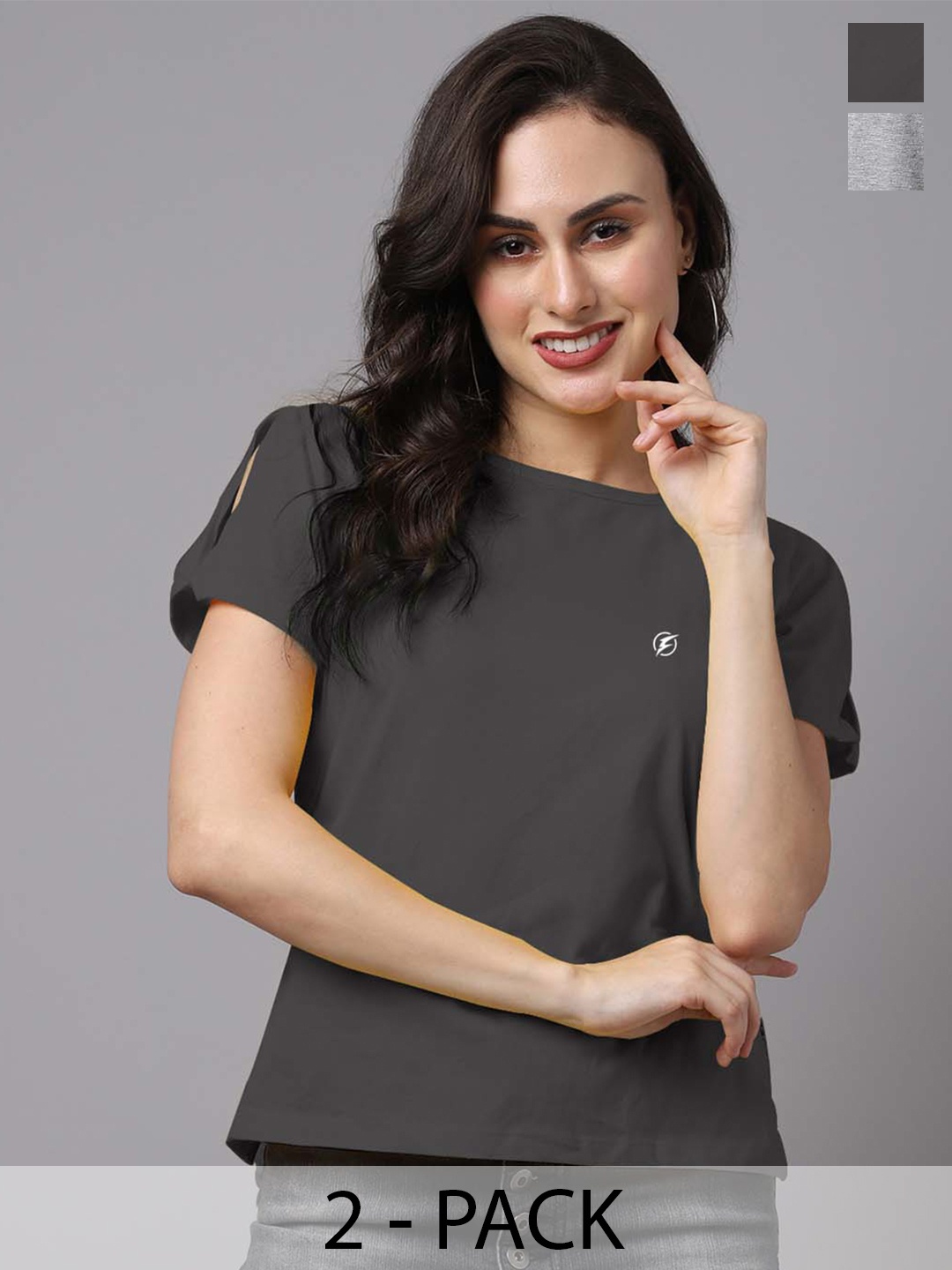 

Friskers Pack of 2 Round Neck Short Sleeves Cotton Top, Grey