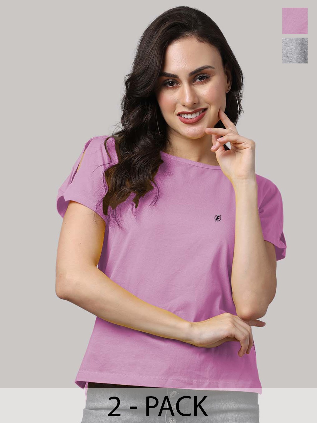 

Friskers Pack of 2 Round Neck Short Sleeves Cotton Top, Grey