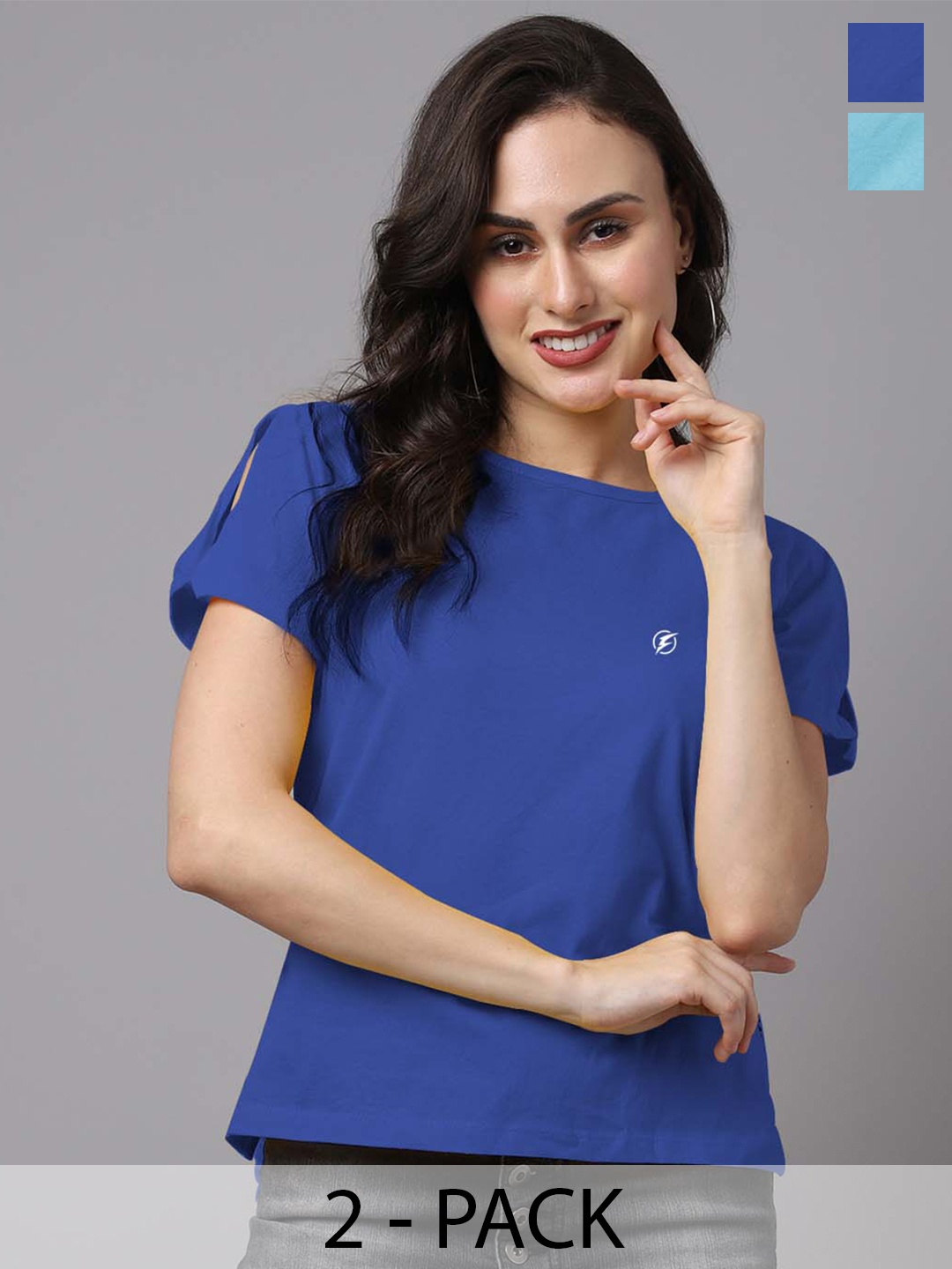 

Friskers Pack of 2 Round Neck Short Sleeves Cotton Tops, Blue