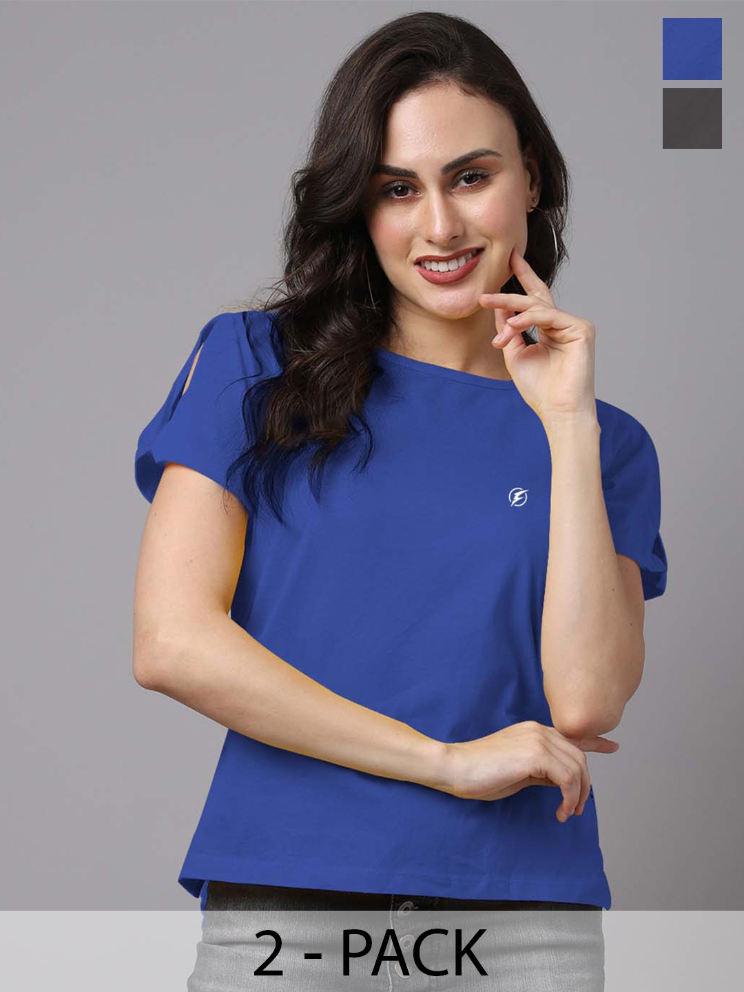 

Friskers Pack of 2 Round Neck Short Sleeves Cotton Top, Blue