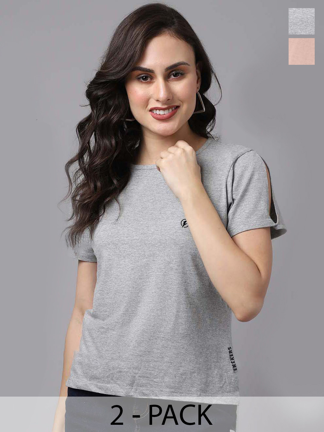 

Friskers Pack Of 2 Round Neck Short Sleeves Cotton Tops, Grey