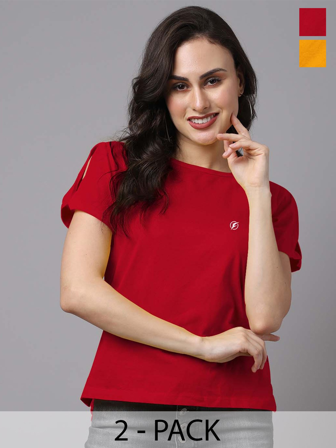 

Friskers Pack of 2 Round Neck Short Sleeves Cotton Top, Red