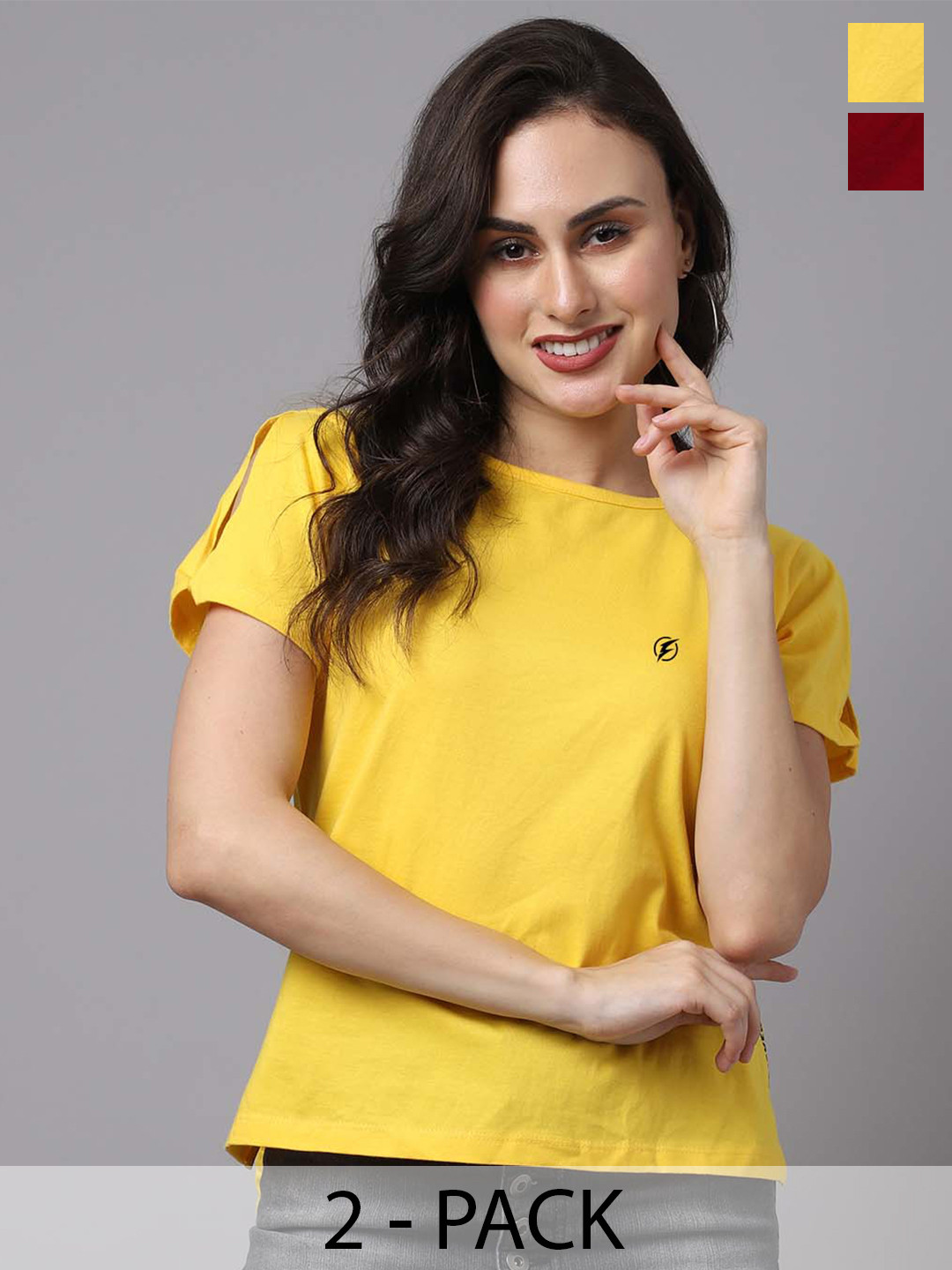 

Friskers Pack of 2 Round Neck Short Sleeves Cotton Top, Yellow