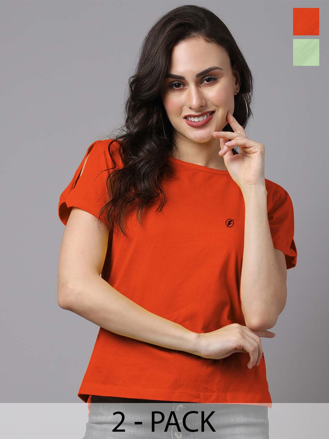 

Friskers Pack of 2 Round Neck Short Sleeves Cotton Top, Orange