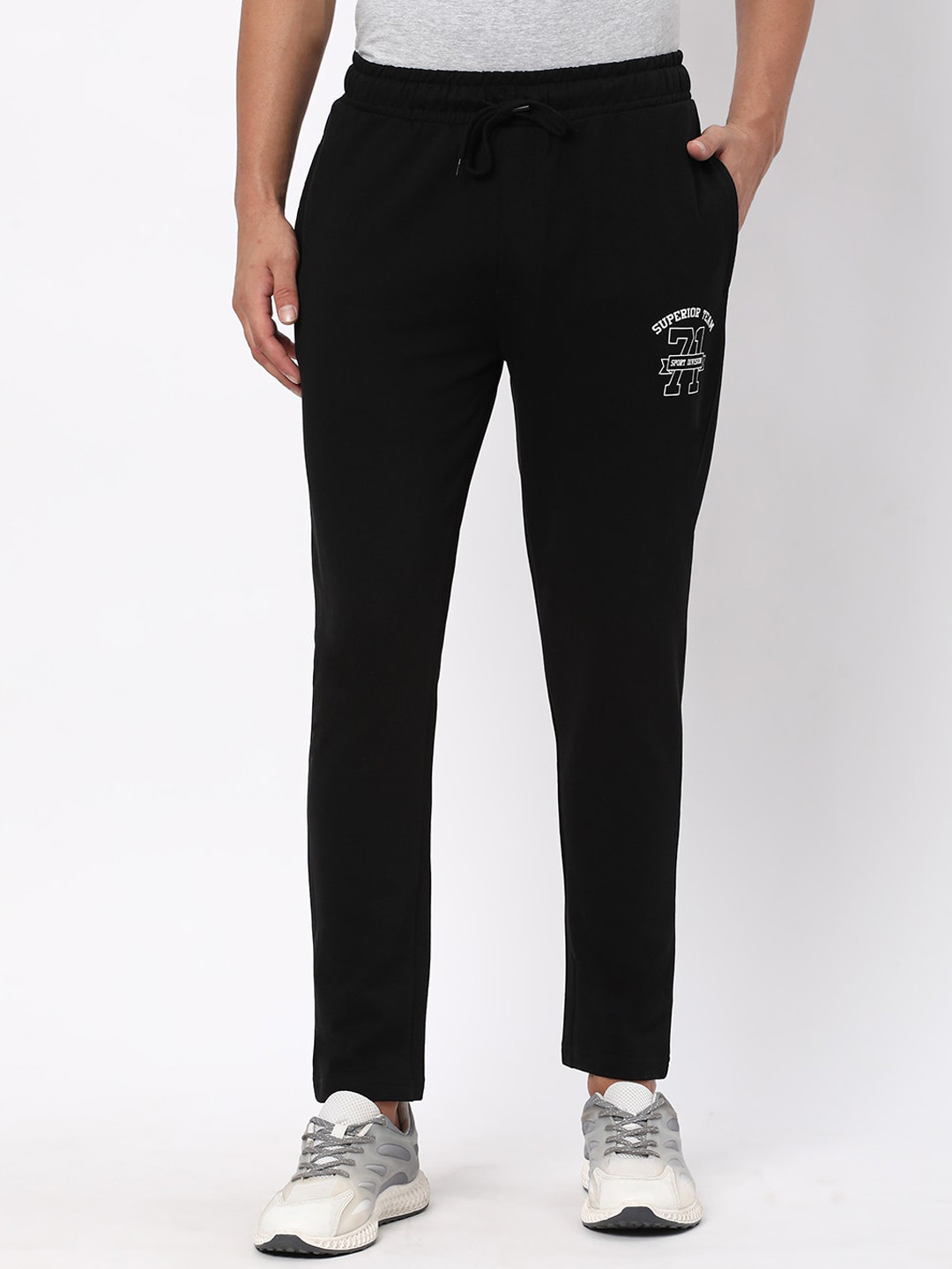 

R&B Men Printed Relaxed Fit Cotton Track Pants, Black