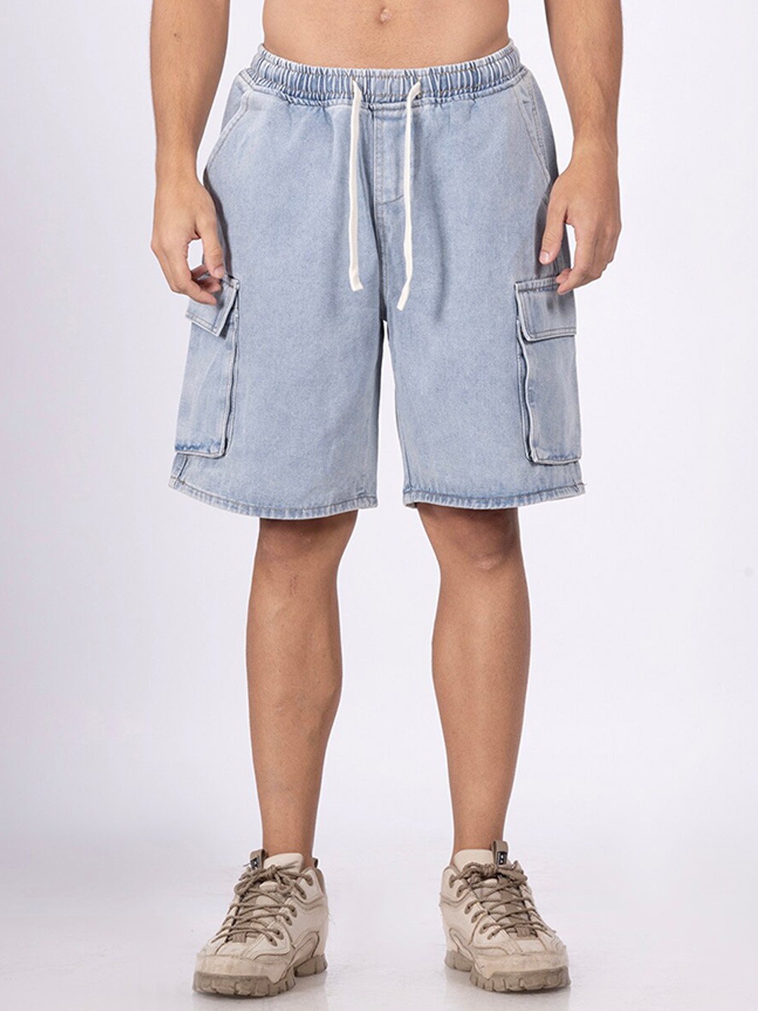 

DIMEH Men Loose Fit Cargo Denim Shorts, Blue