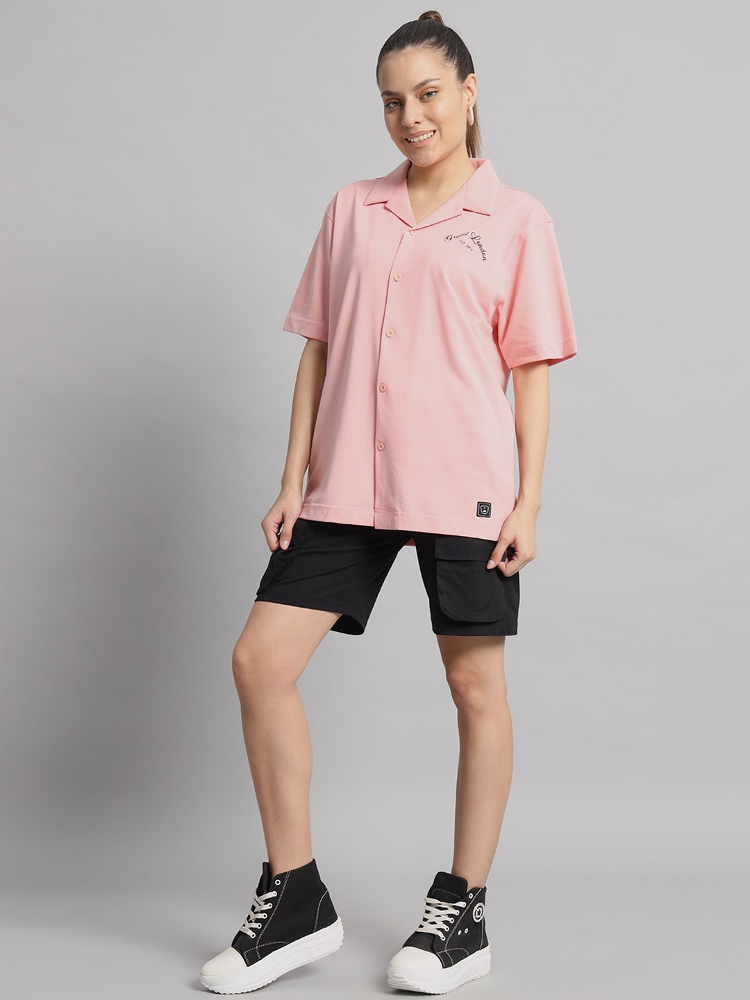 

GRIFFEL Pure Cotton Shirt & Shorts Co-Ords, Pink