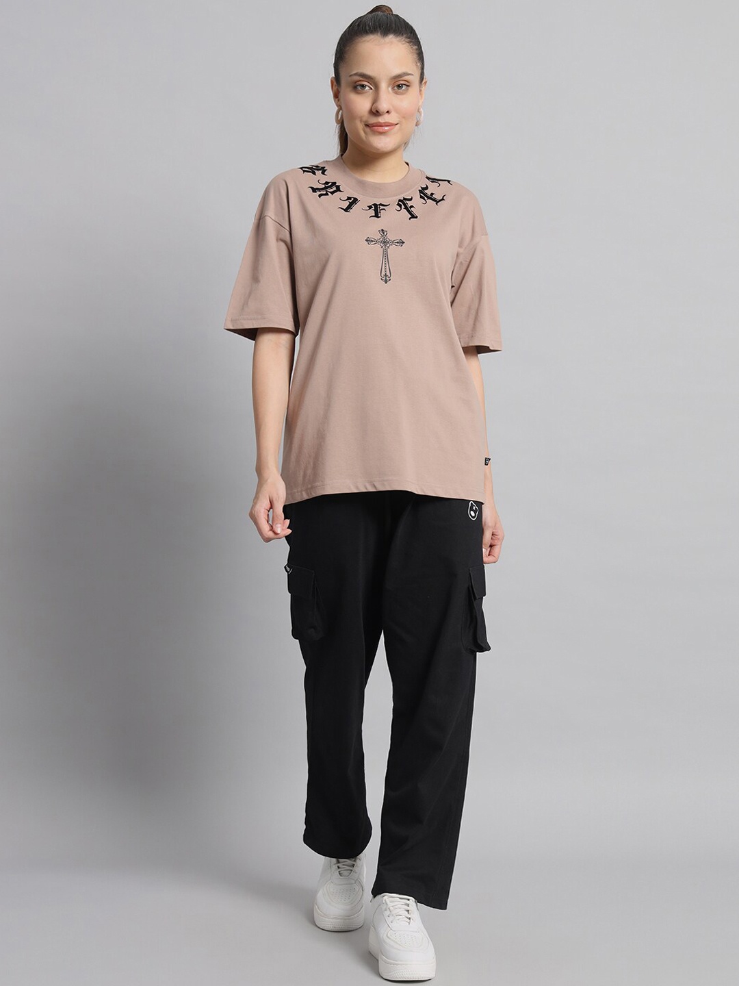 

GRIFFEL Printed Pure Cotton T-shirt & Trousers, Beige