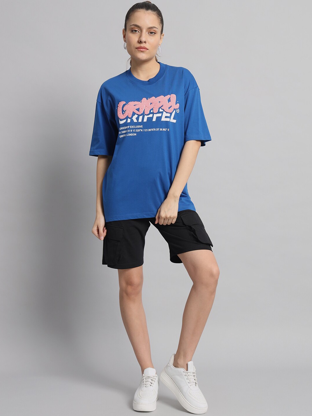 

GRIFFEL Printed Pure Cotton T-Shirt With Shorts Co-Ords, Blue