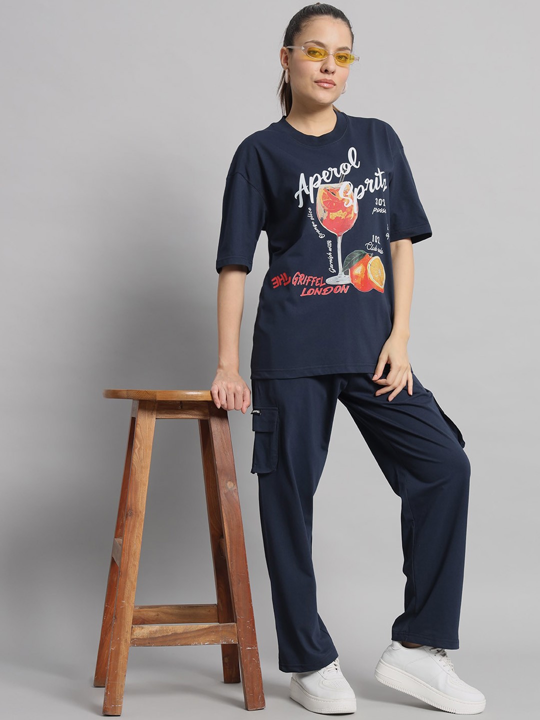 

GRIFFEL Printed Pure Cotton T-shirt & Trousers, Navy blue