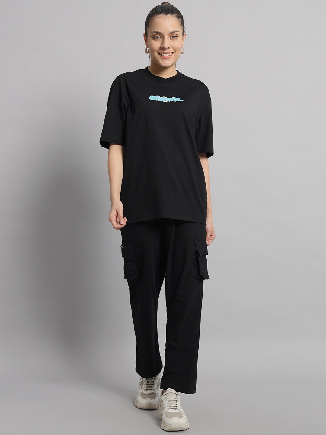 

GRIFFEL Printed Pure Cotton T-shirt & Trousers, Black