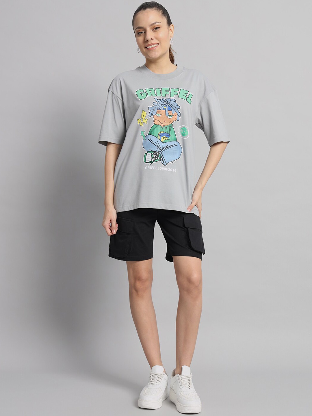 

GRIFFEL Printed Pure Cotton T-shirt & Short, Grey