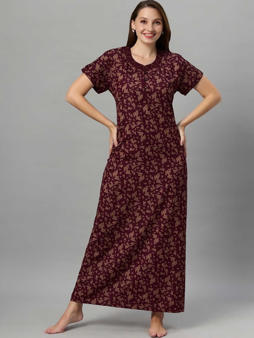 

QUIRA Printed Maxi Nightdress, Maroon