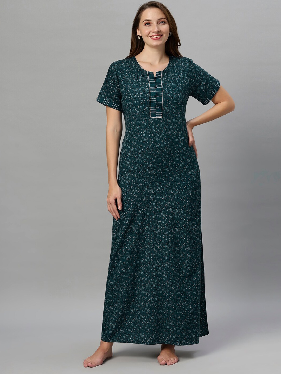 

QUIRA Printed Maxi Nightdress, Green