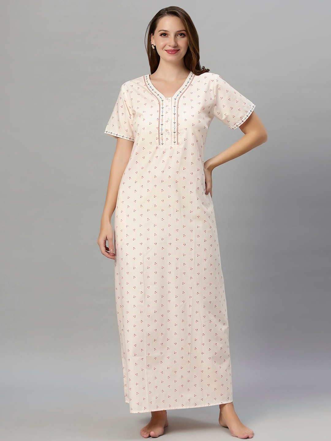 

QUIRA Printed Maxi Nightdress, Peach