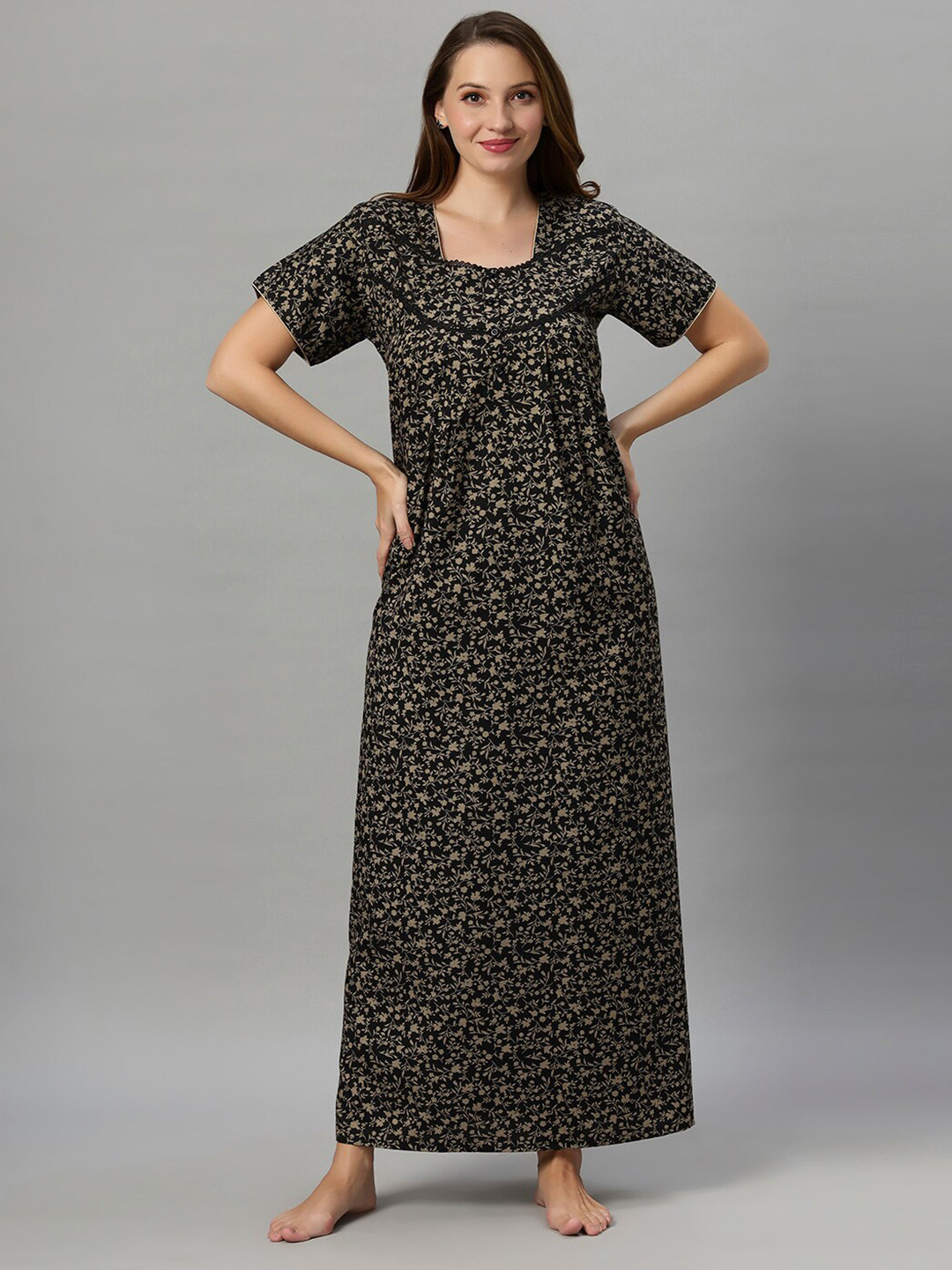 

QUIRA Printed Maxi Nightdress, Black