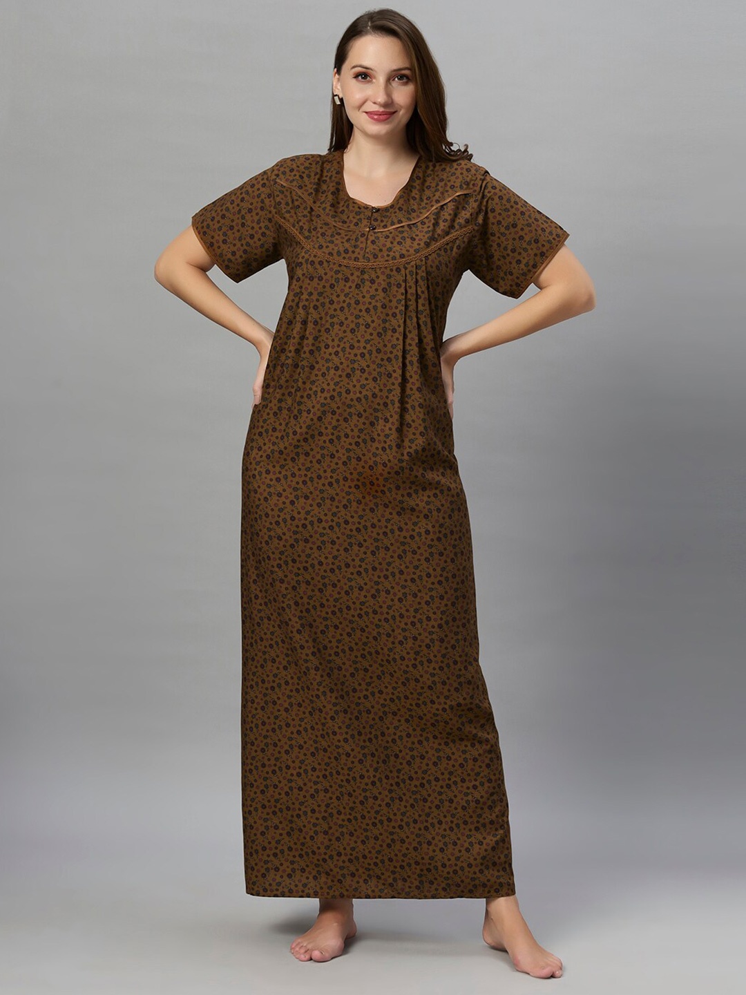 

QUIRA Printed Maxi Nightdress, Mustard
