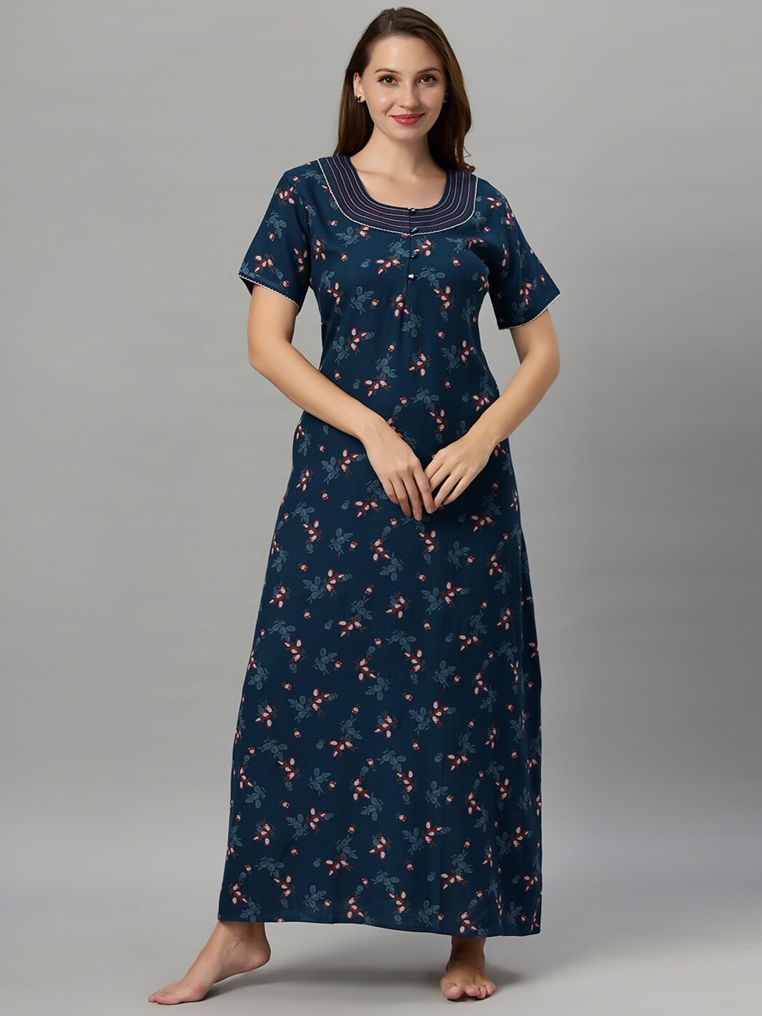 

QUIRA Printed Maxi Nightdress, Teal