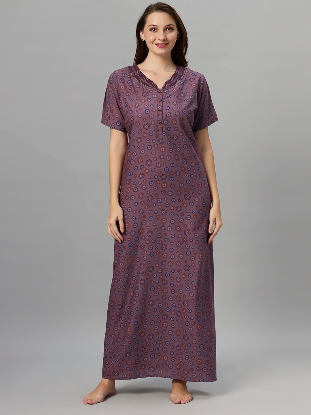 

QUIRA Floral Printed Maxi Nightdress, Purple