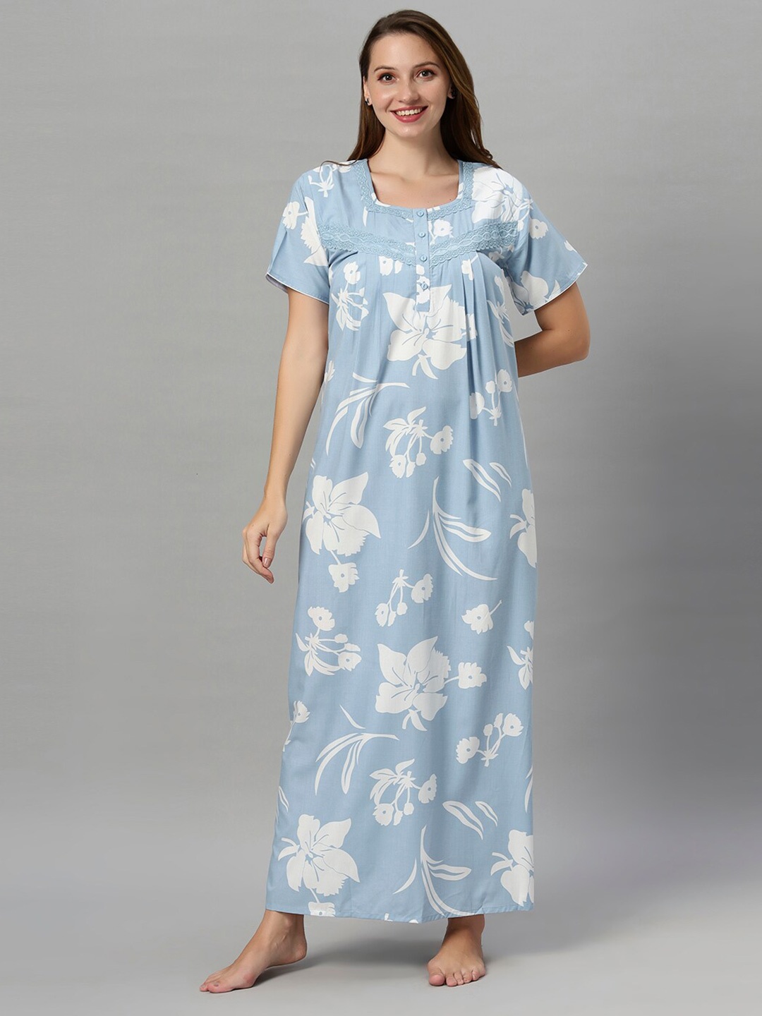 

QUIRA Floral Printed Maxi Nightdress, Blue