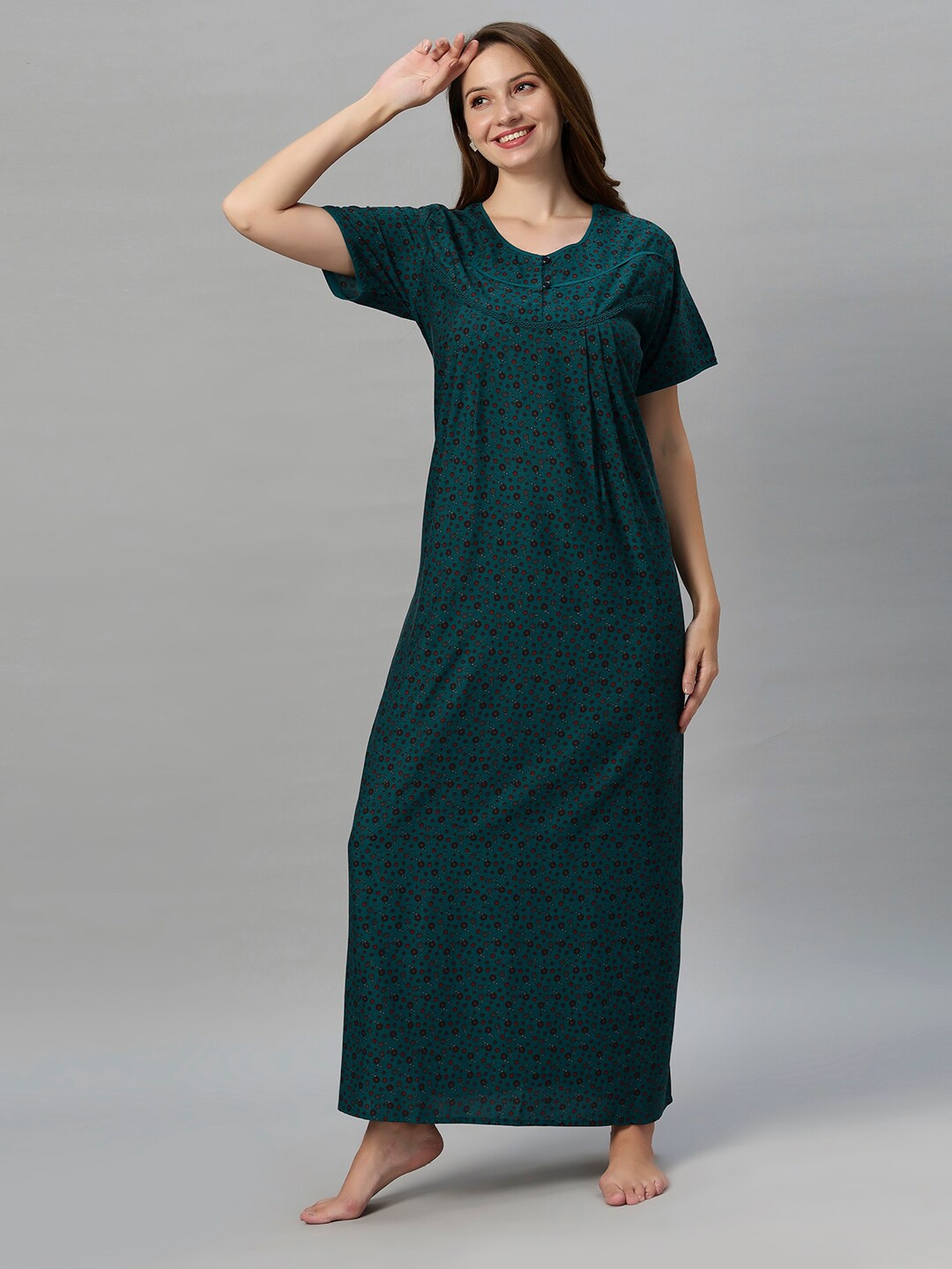 

QUIRA Floral Printed Maxi Nightdress, Green