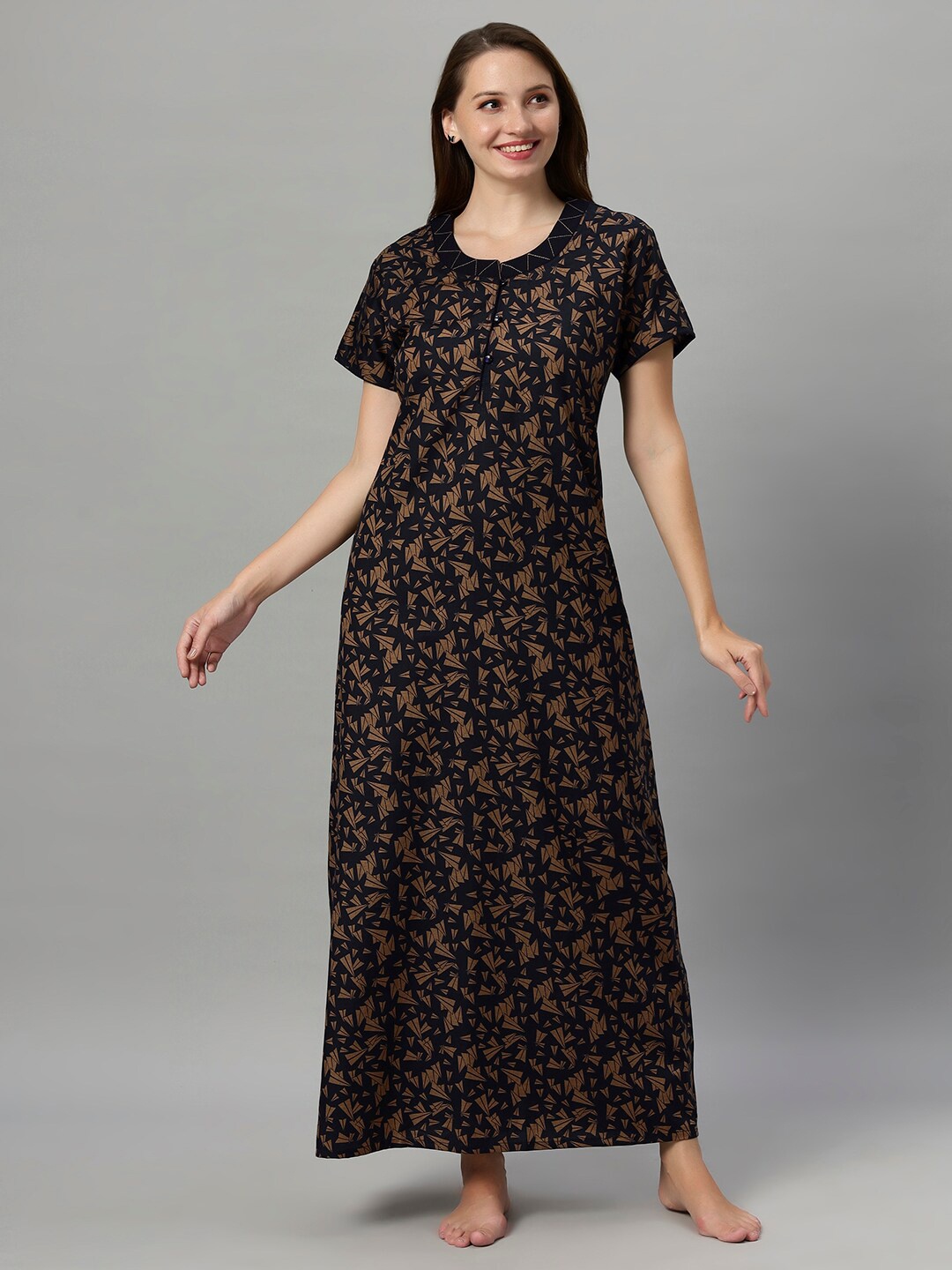 

QUIRA Geometric Printed Maxi Nightdress, Blue