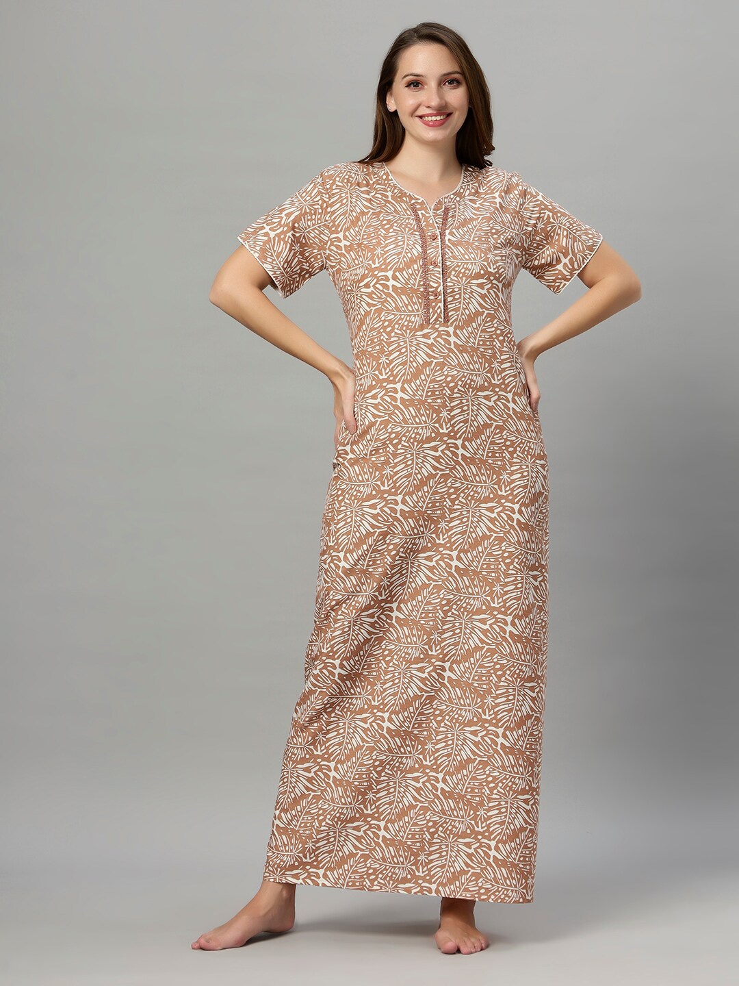 

QUIRA Printed Maxi Nightdress, Rust