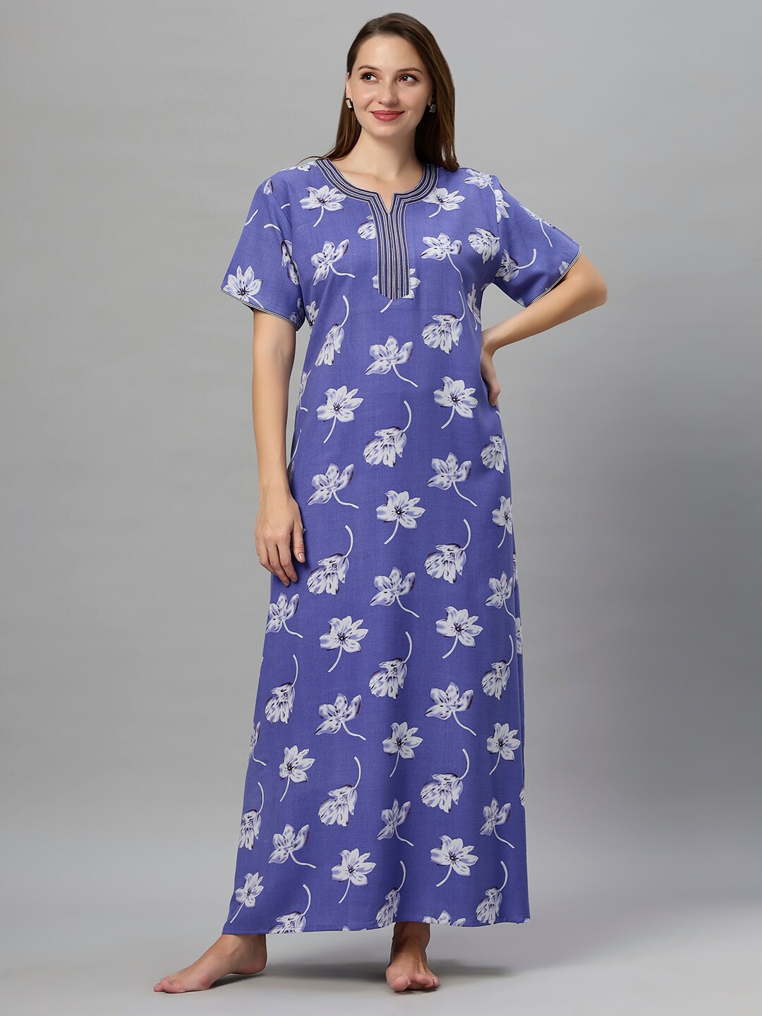 

QUIRA Floral Printed Maxi Nightdress, Blue