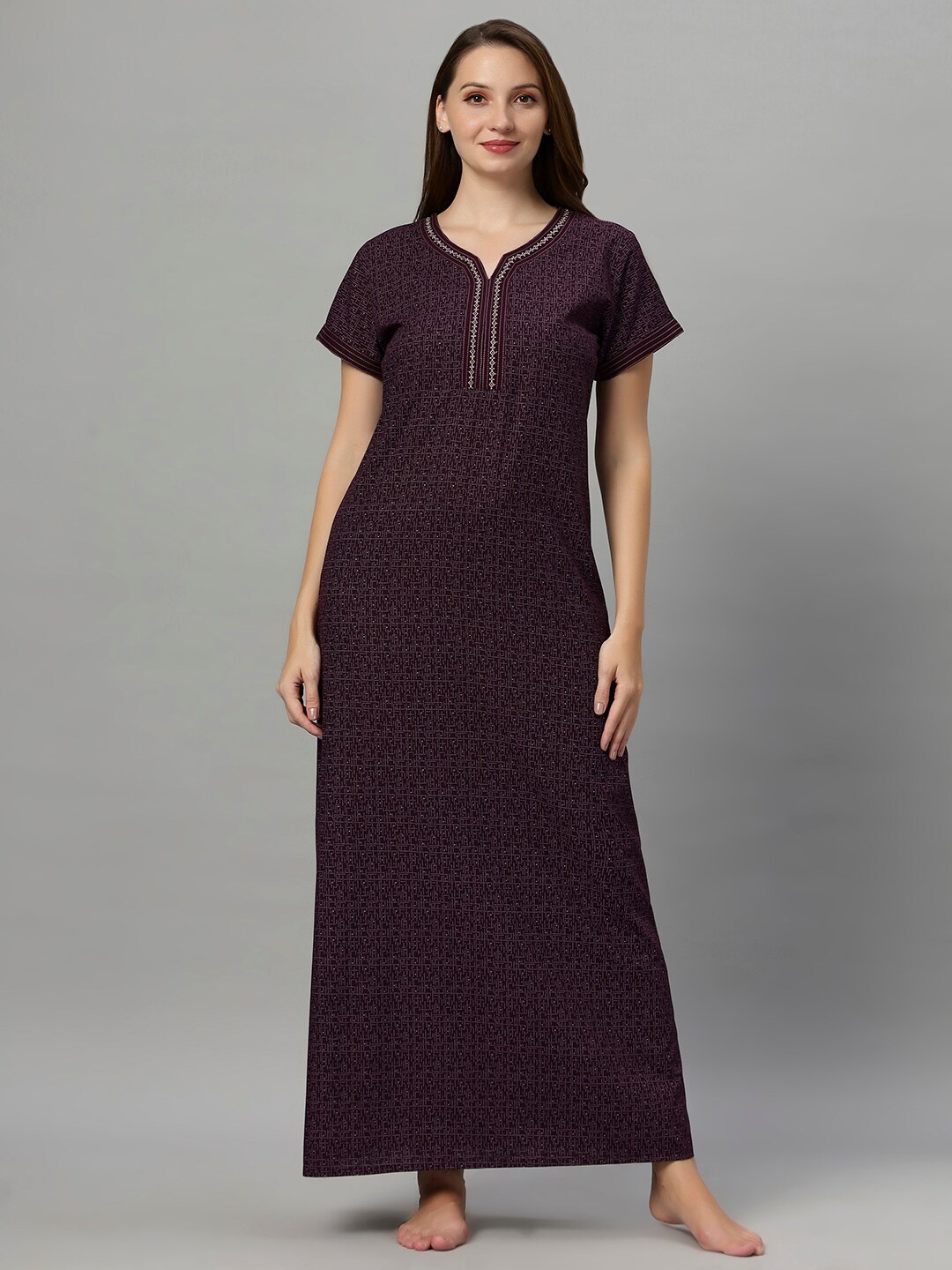 

QUIRA Printed Maxi Nightdress, Maroon