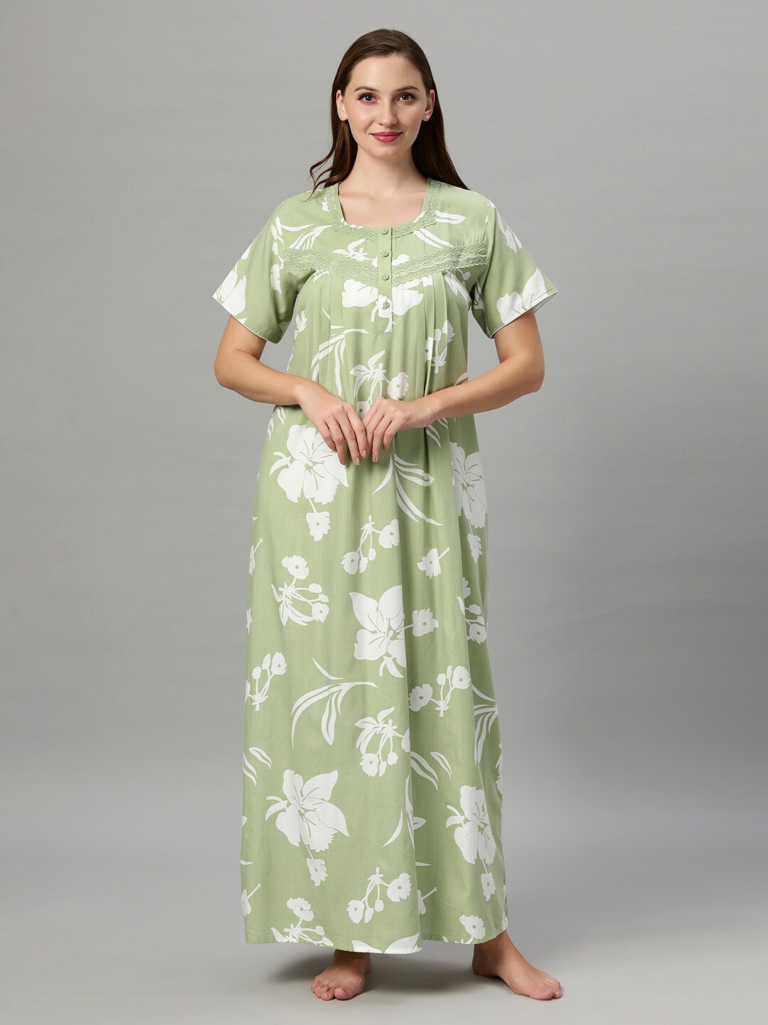 

QUIRA Printed Maxi Nightdress, Green