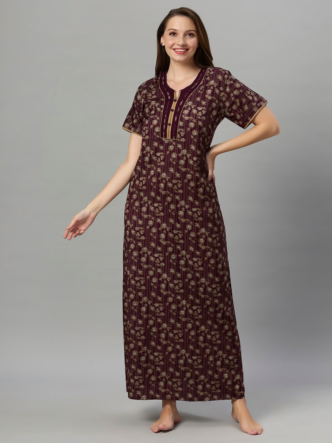 

QUIRA Printed Maxi Nightdress, Maroon
