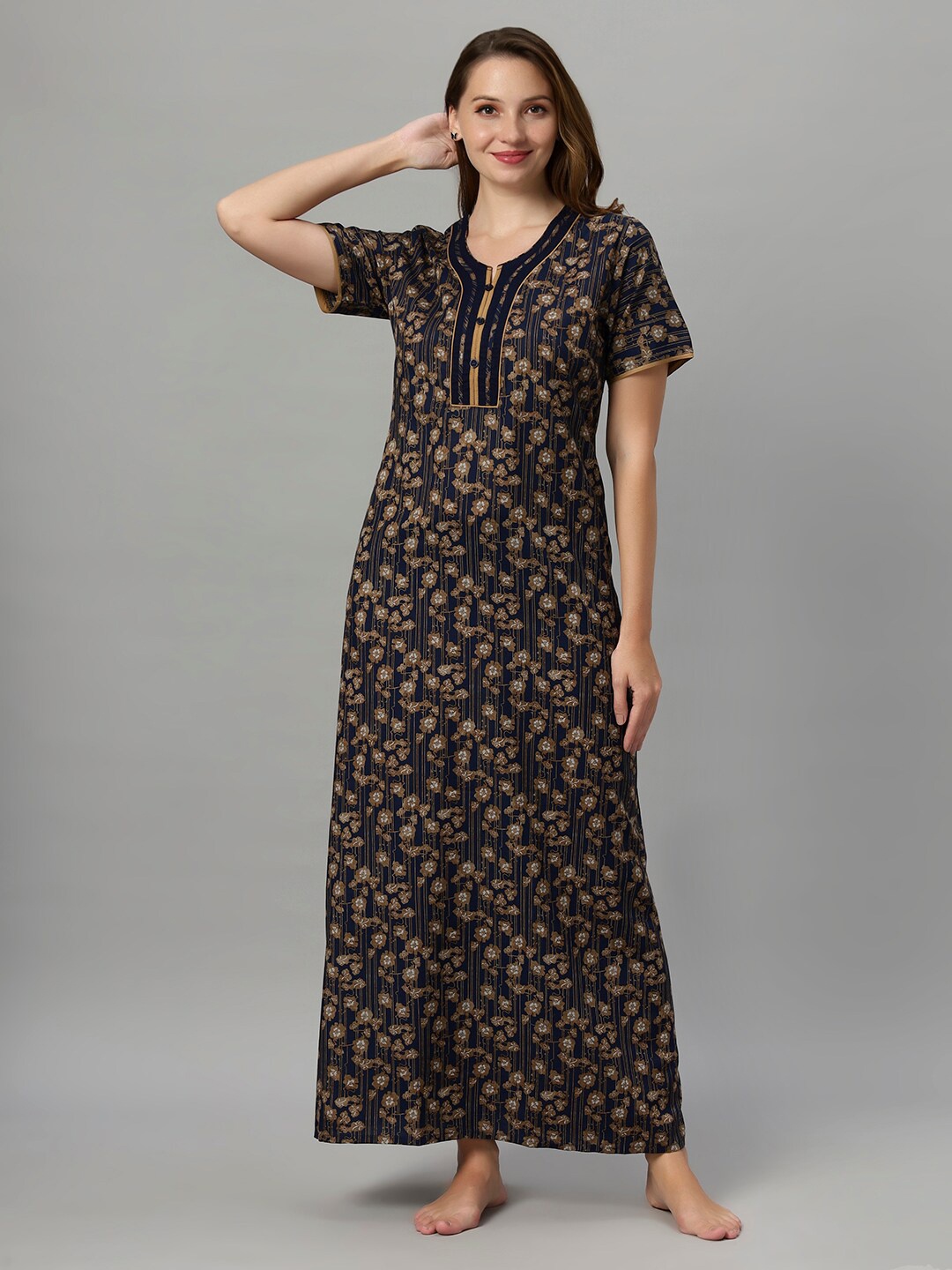 

QUIRA Floral Printed Maxi Nightdress, Blue