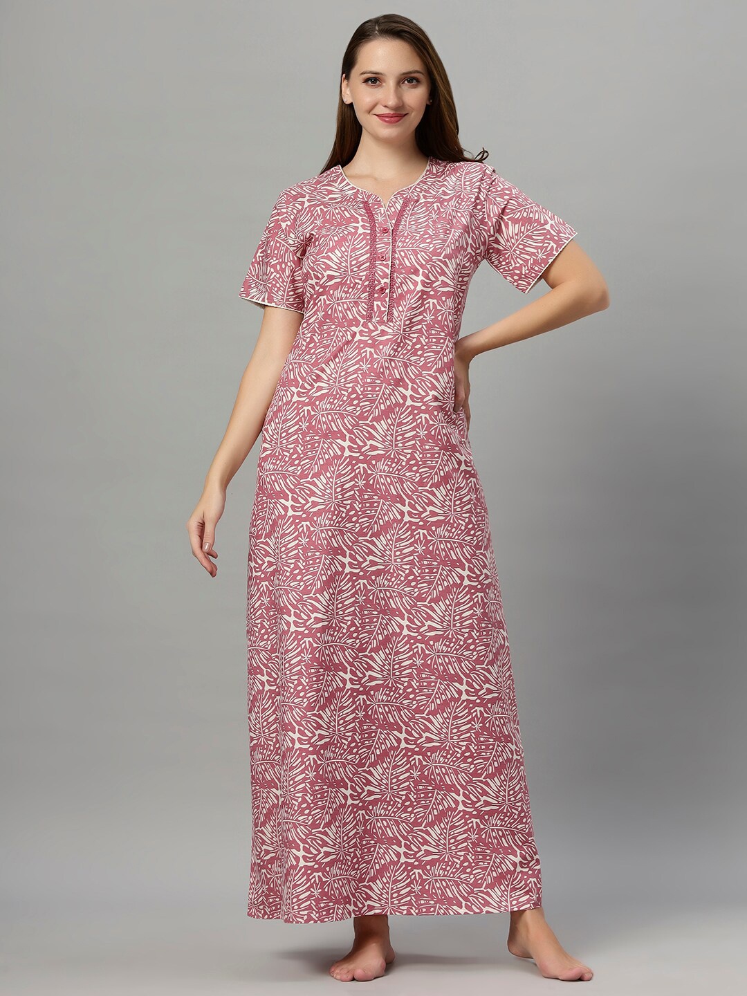 

QUIRA Printed Maxi Nightdress, Pink