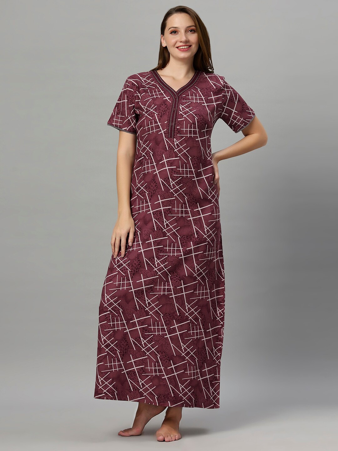 

QUIRA Geometric Printed Maxi Nightdress, Rust