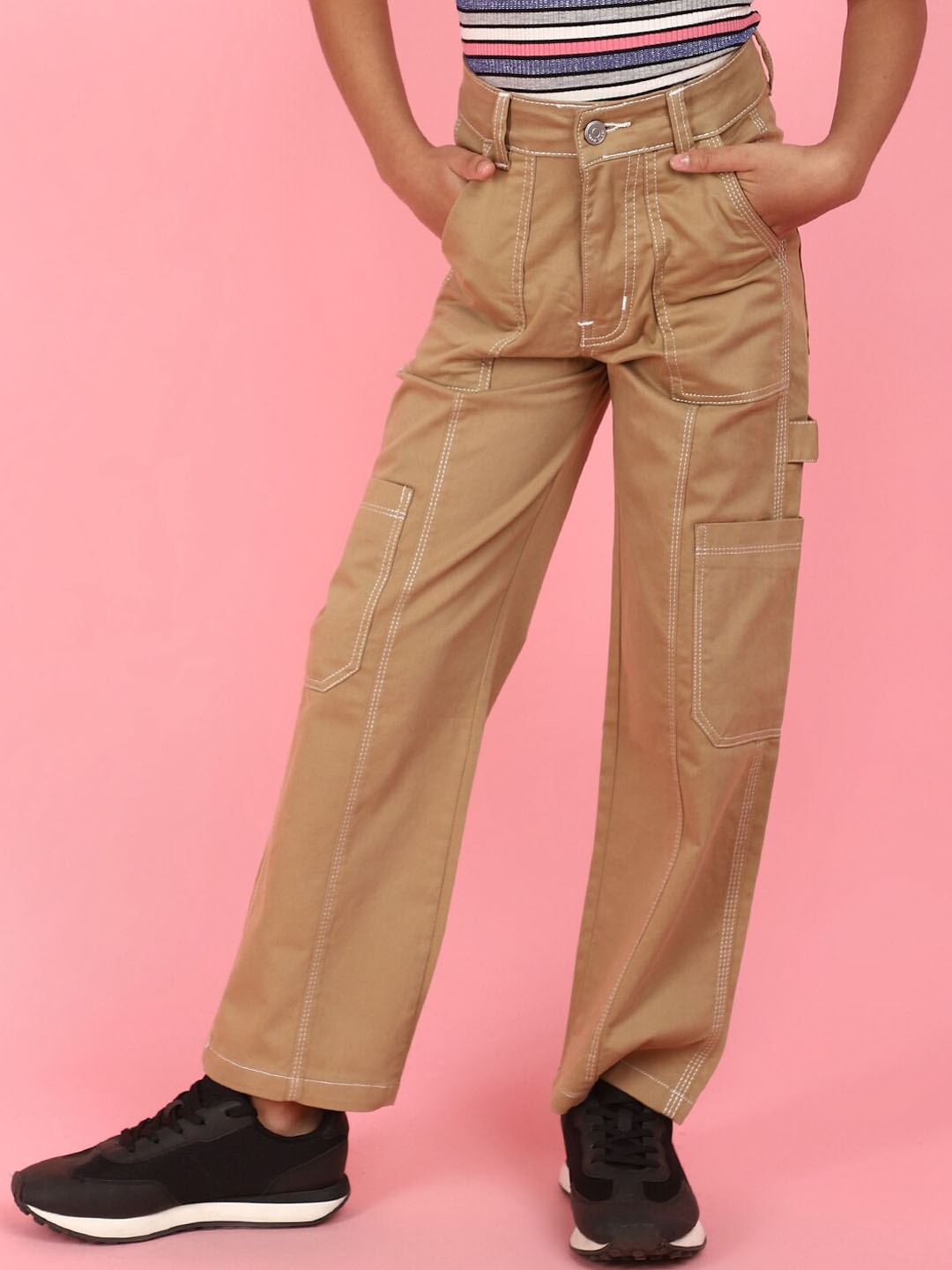 

V-Mart Girls Mid Rise Cargo Jeans, Beige