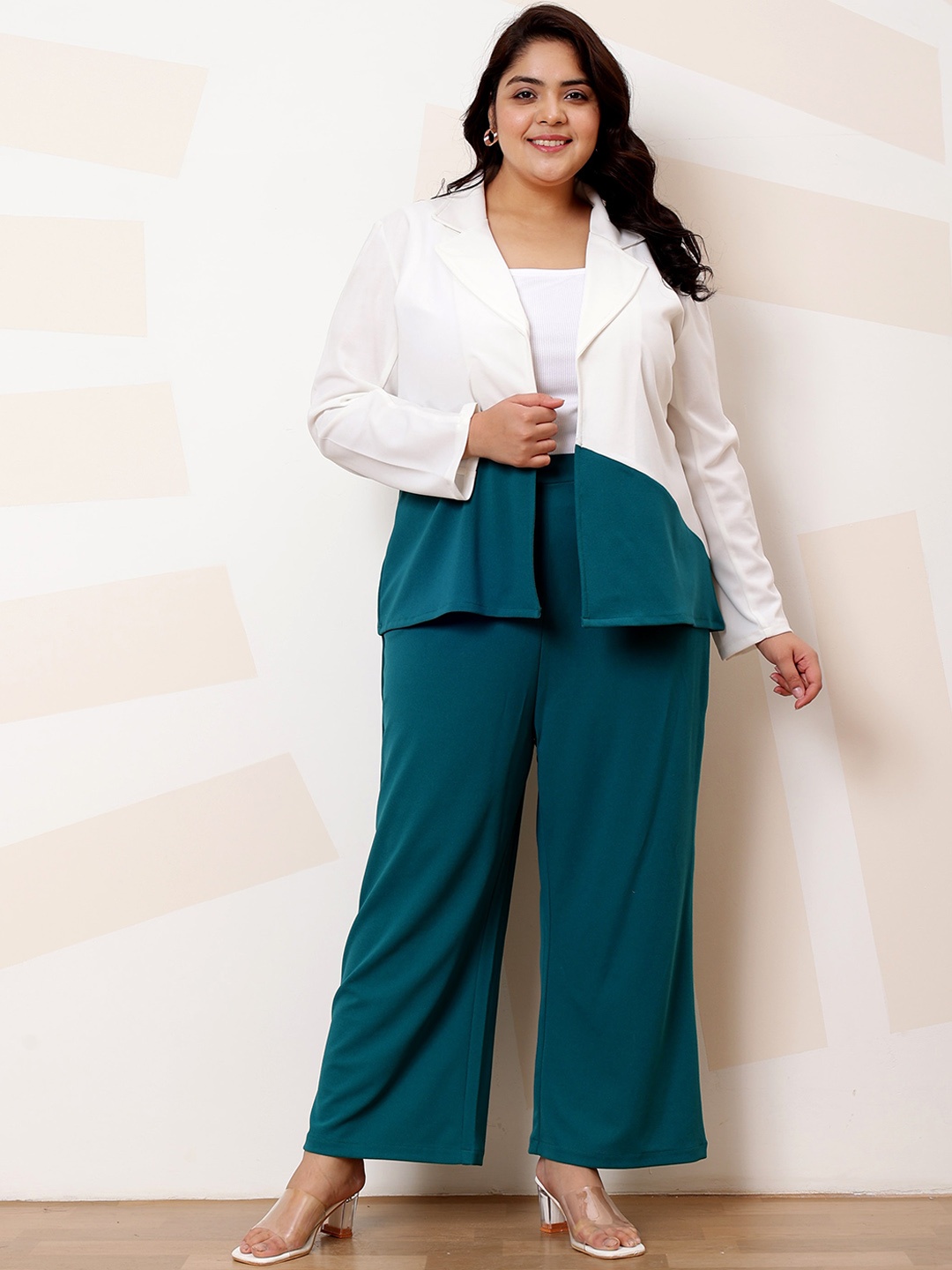 

Athena Ample Plus Size Colourblocked Blazer With Trousers, Green