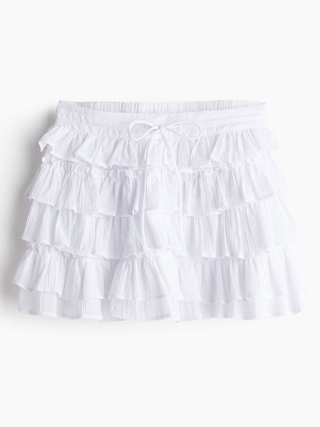 

H&M Tiered Cotton Mini Skirt, White