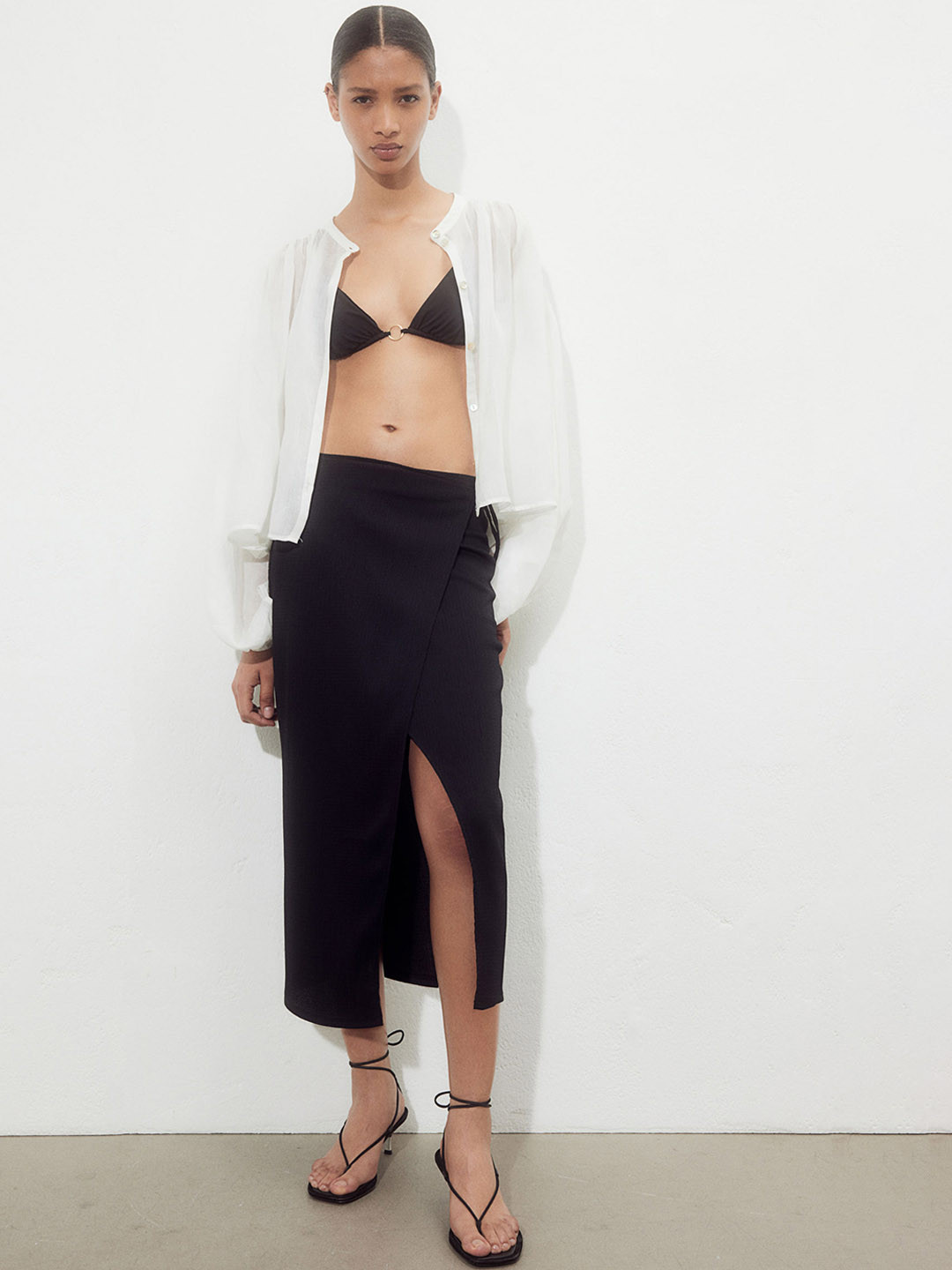 

H&M Crinkled Wrap Skirt, Black