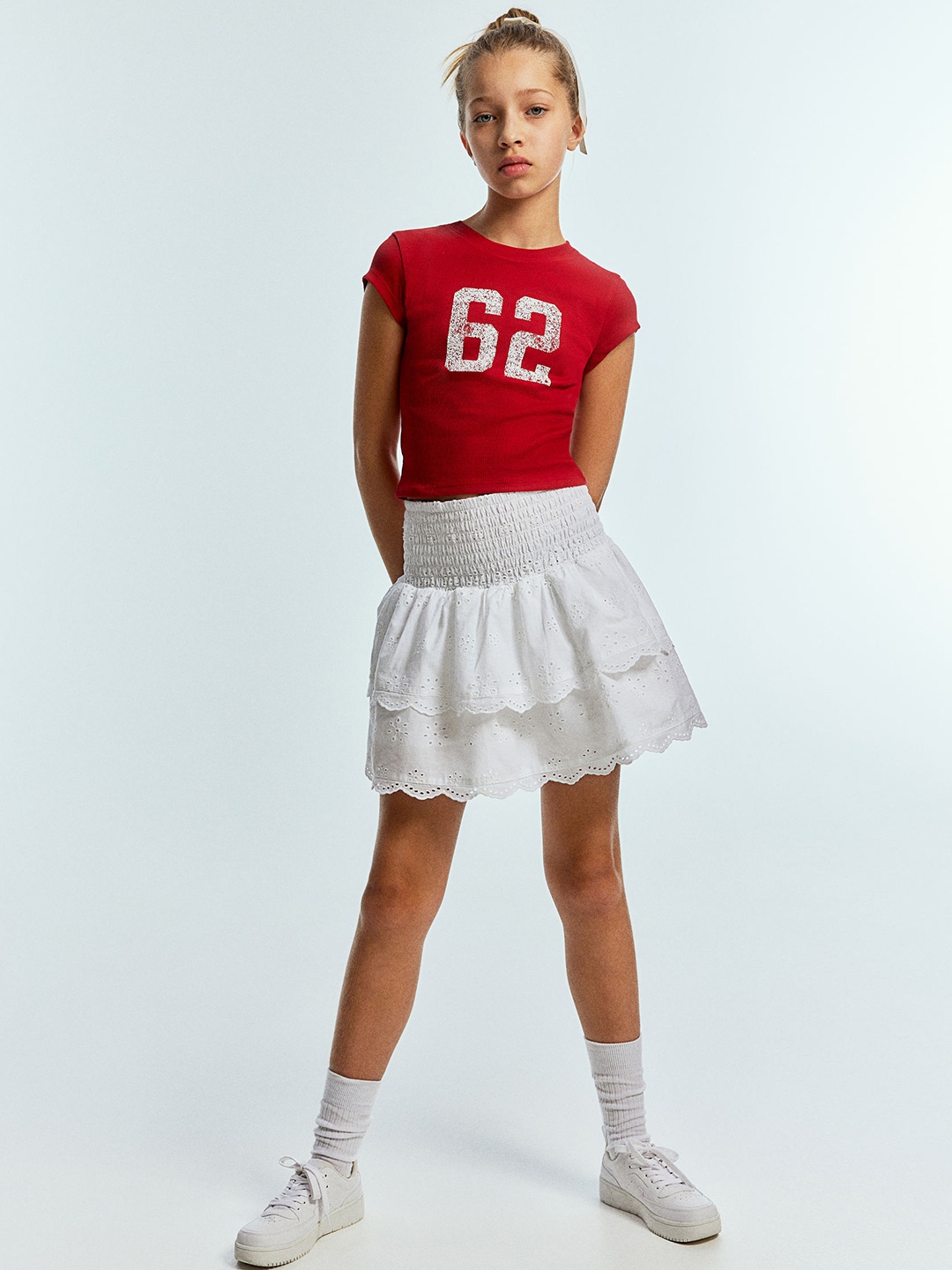

H&M Girls Pure Cotton Tiered Skirt, White