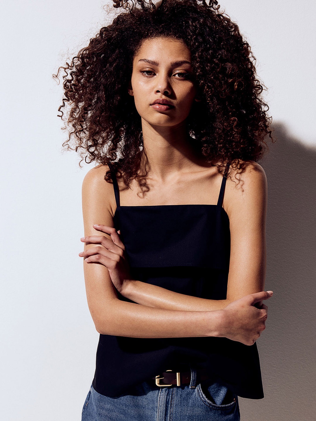

H&M Pure Cotton A-Line Strappy Top, Black