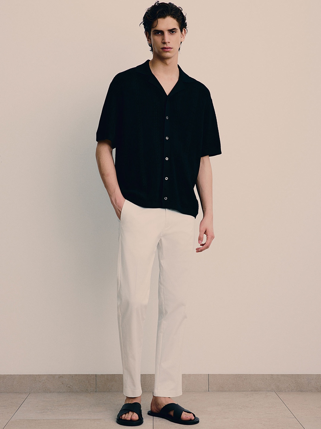 

H&M Men Slim Fit Cotton Trousers, White