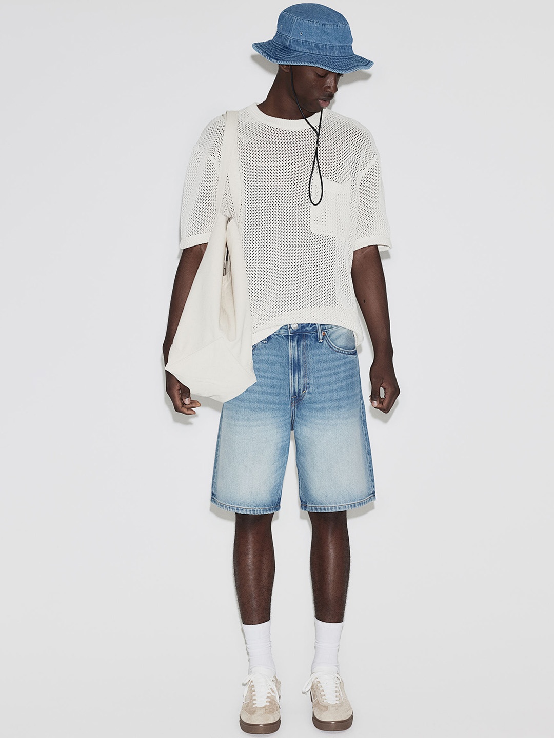 

H&M Men Cotton Relaxed Denim Shorts, Blue
