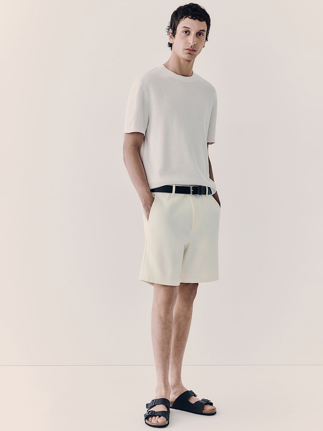 

H&M Men Cotton Regular Fit Chino Shorts, White
