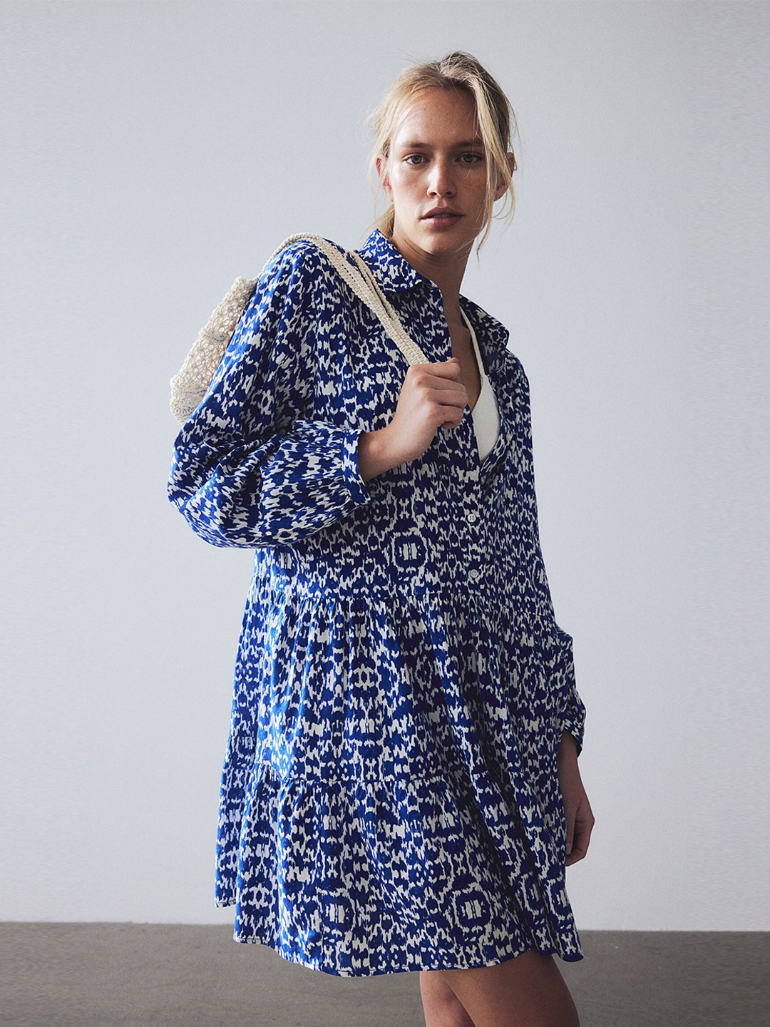 

H&M Tiered Shirt Dress, Blue