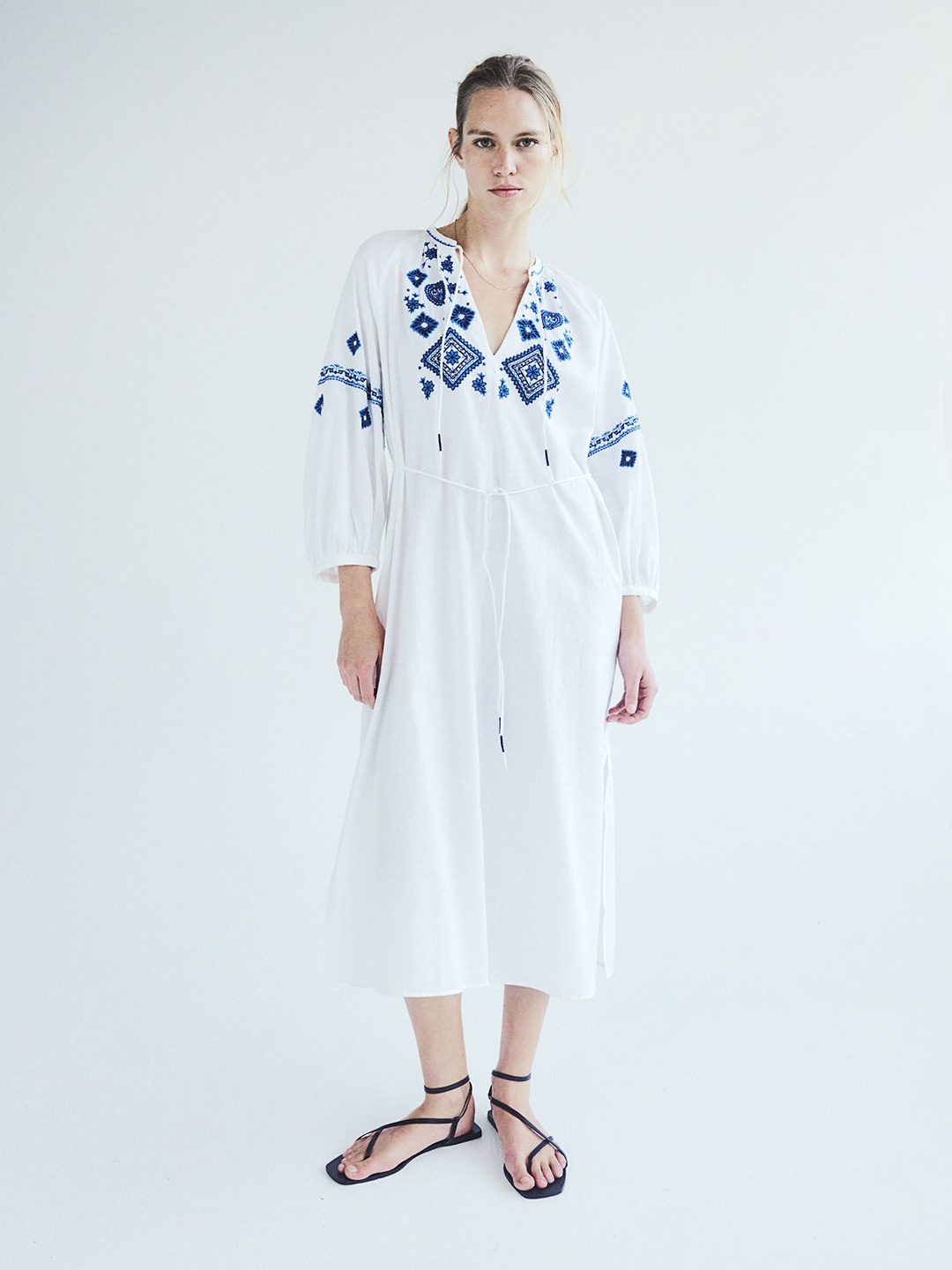 

H&M Pure Cotton Embroidered Dress, White