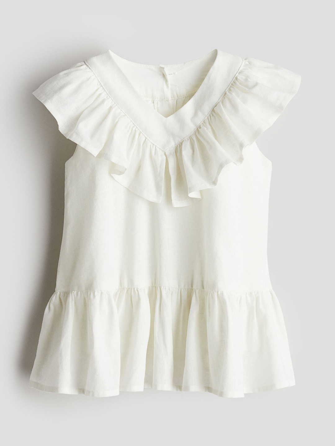 

H&M Girls Flounce-Trimmed Linen-Blend Dress, White