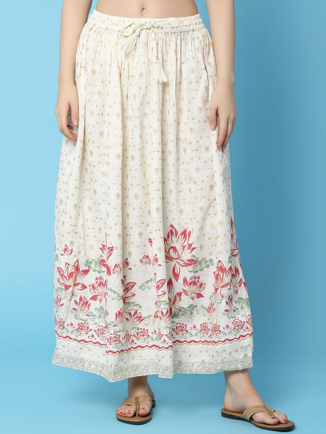 

V-Mart Floral Printed Flared Maxi Skirt, Off white
