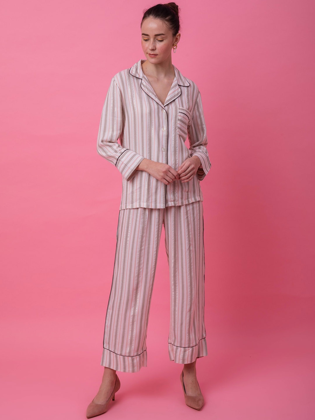 

Ezme Studio Striped Shirt & Trousers Co-Ords, Pink