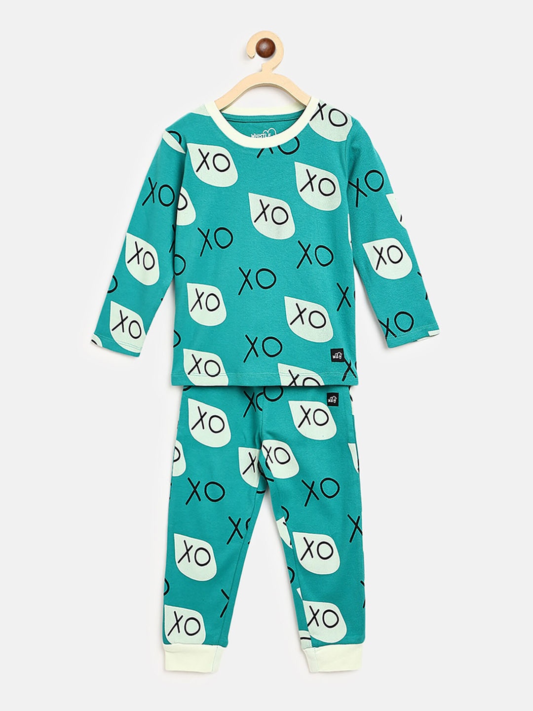 

Whistle & Hops Kids XO Printed Pure Cotton Night suit, Blue