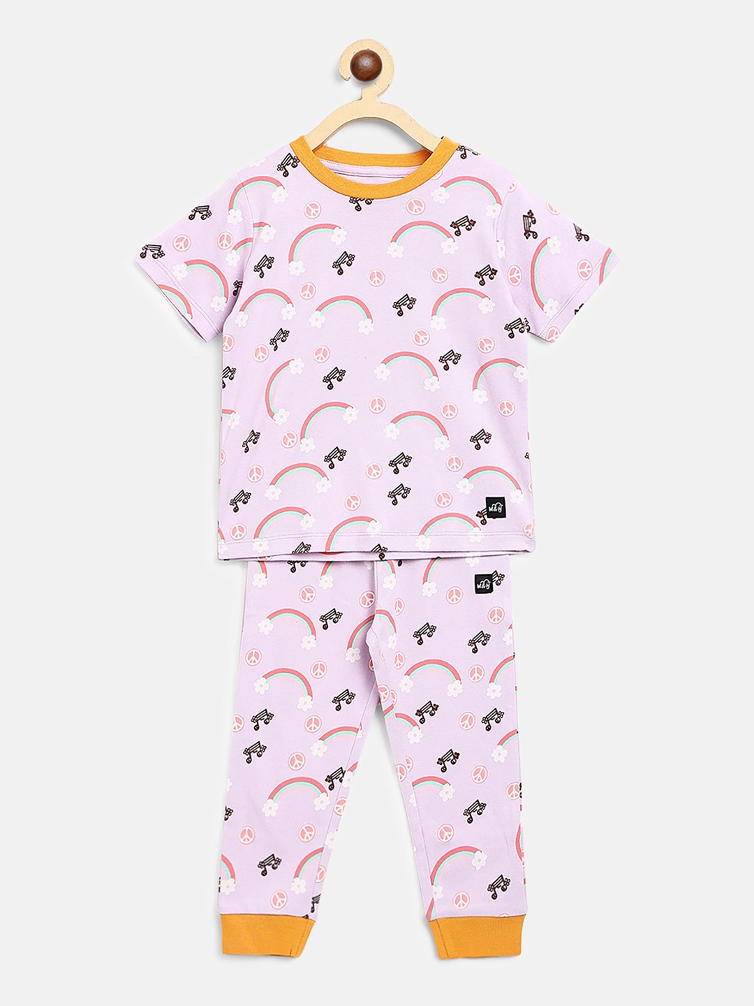 

Whistle & Hops Kids Conversational Printed Pure Cotton Night suit, Lavender